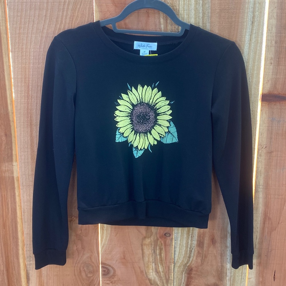WHITE FAWN Washed Sunflower Girls Crew Sweatshirt